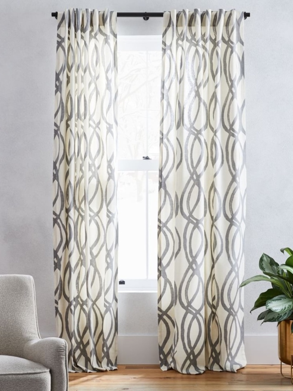 West Elm Cotton Canvas Scribble Lattice Curtain 48" x 108" ONE PANEL EA